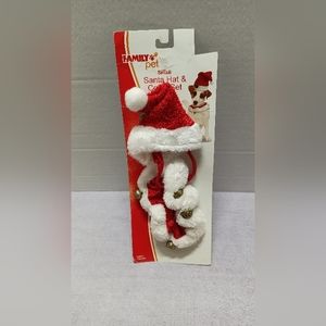 Pet holiday Santa hat and bells collar set red and white size small new nos